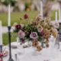 Floral arrangement in pink and purple tones